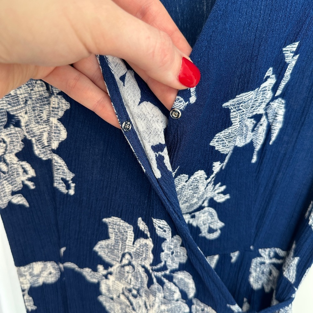 Heart of Marigold Navy Blue Floral Print Wrap Maxi Dress - Picture 8 of 9